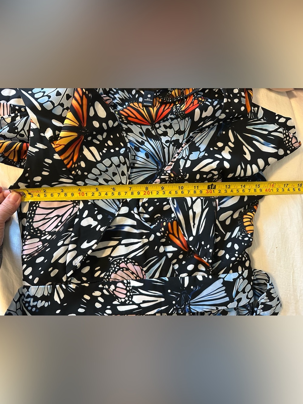 Aqua Black Butterfly Print Maxi Dress with Blue Orange Accents Sz M Runs Small - Picture 10 of 11